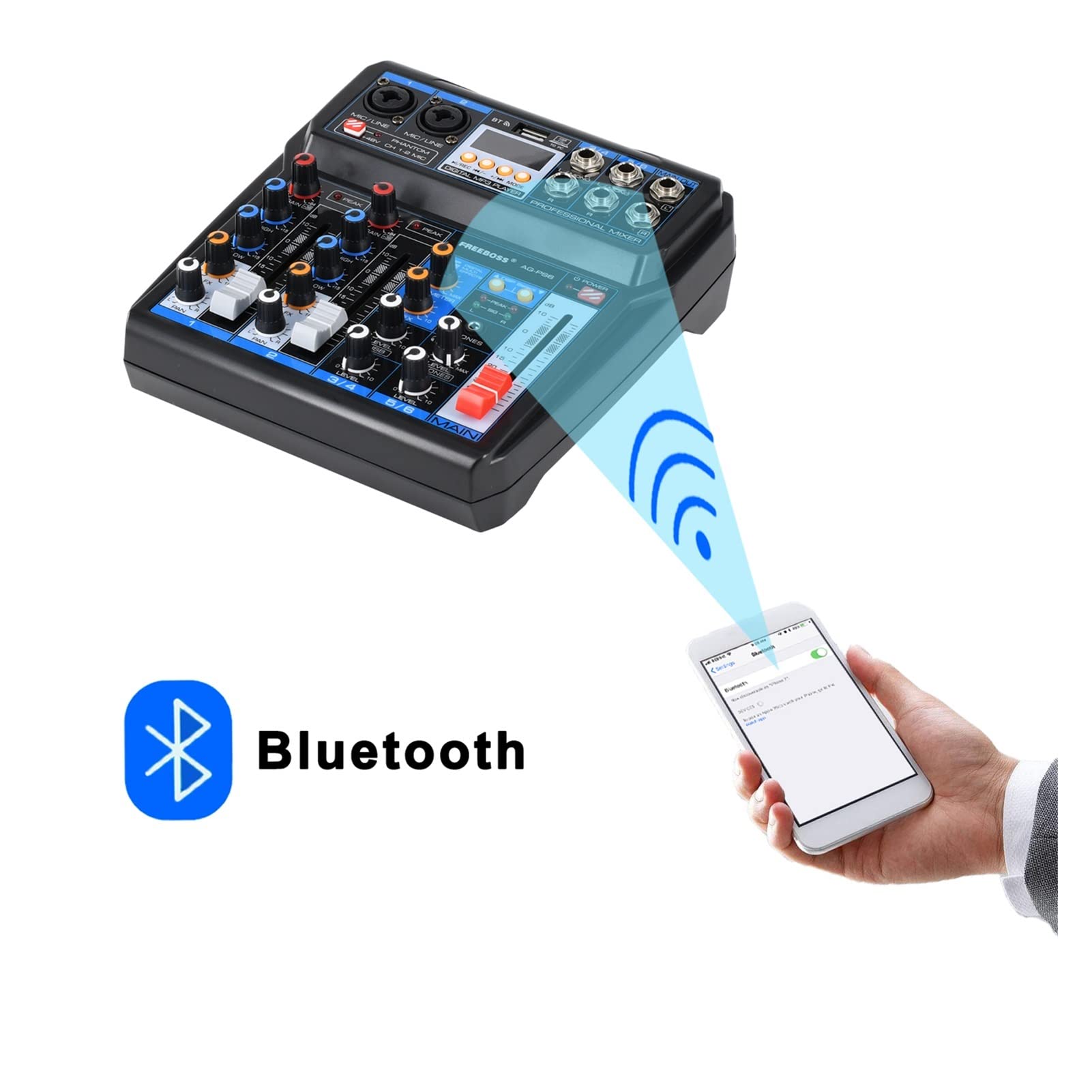 DJ-Equipment für die Party AG-PS6 Bluetooth -Computer -Aufzeichnungs -Soundkarte USB Aufzeichnung 6 Kanal 2 Mono 2 Stereo 16 Digitaleffekte Audio -Mixer