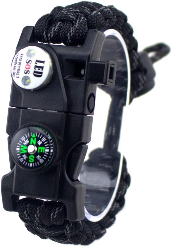 Adjustable Survival Bracelet, 7 Core Paracord 20 in 1 Emergency Sports Wristband Gear Kit with Waterproof LED SOS Light, Compass, Rescue Whistle, Fire Starter Multi-tool for Wilderness Adventure