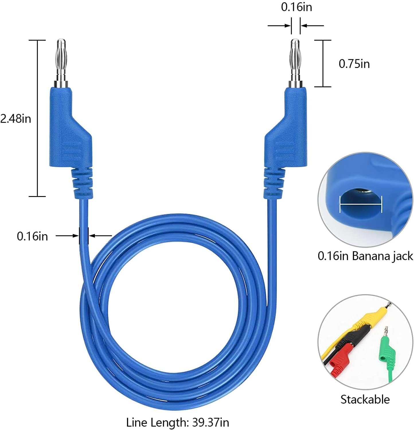 Linkstyle Lot de 31 câbles de test de 4 mm avec pinces crocodiles électriques de type U, sondes d'acupuncture complètes, empilables, multimètre, sonde arrière