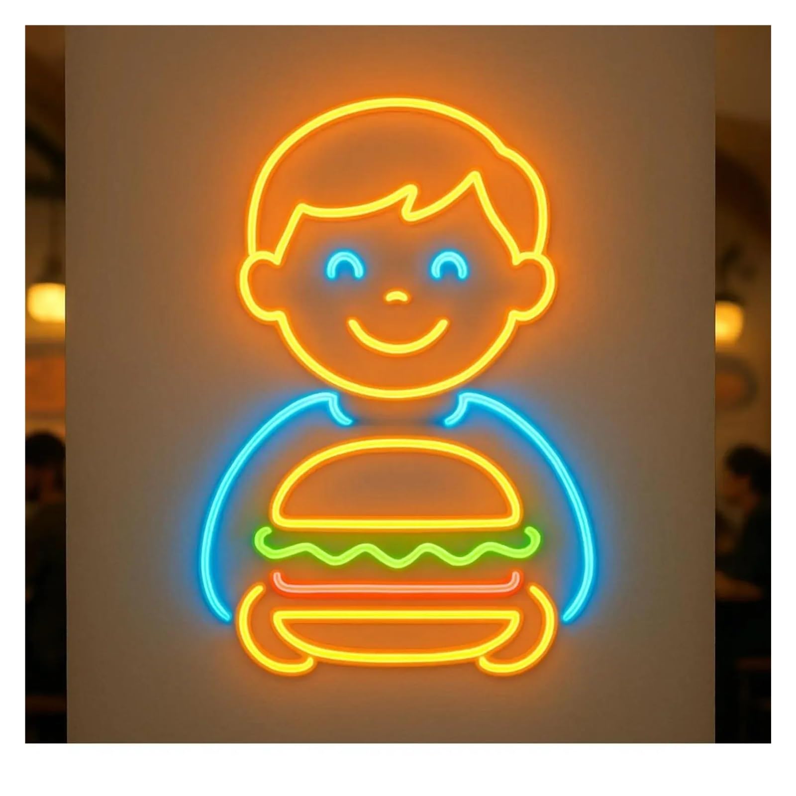 XENITE Hanging Art Neon Signs Boy and Burger Neon Sign Dimmable and Suitable for Fast Food Restaurants, Children's Restaurants Wall Decoration 55cm
