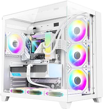RUIX OV403 | ATX Computer Case | 4 * 120mm Prism ARGB PWM Fans | Three Sided Tempered Glass | Gaming PC Case | USB 3.0 | Type C White