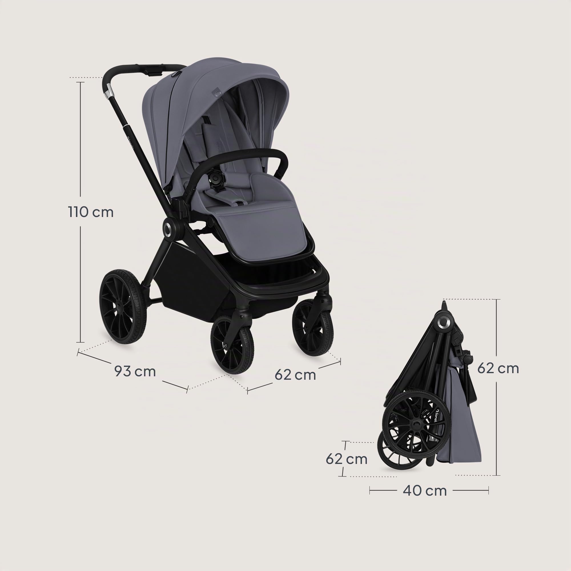 Lionelo Mika Plus All-Terrain - Passeggino leggero per bambini da 6 a 48 mesi fino a 22 kg, sedile reversibile, impermeabile, baldacchino UPF50+, sospensione anteriore e posteriore, grande cestino per