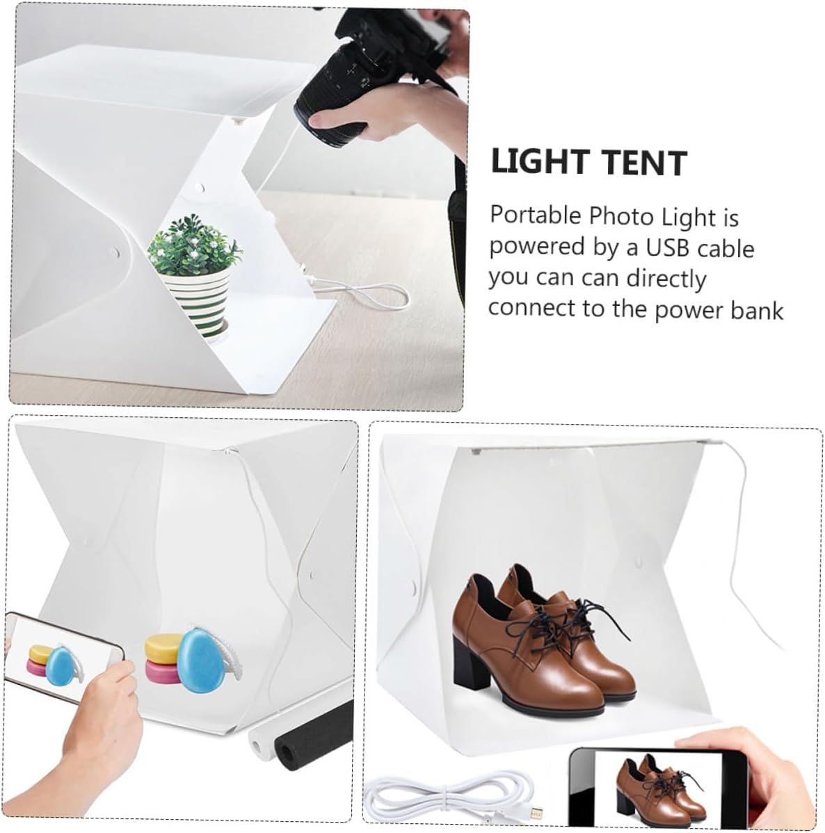 Alipis 20cm Portable Folding Photography Light Tent with LED Lights and 6 Color Backdrops Mini Photo Box Kit for Product Photography and Studio Shooting