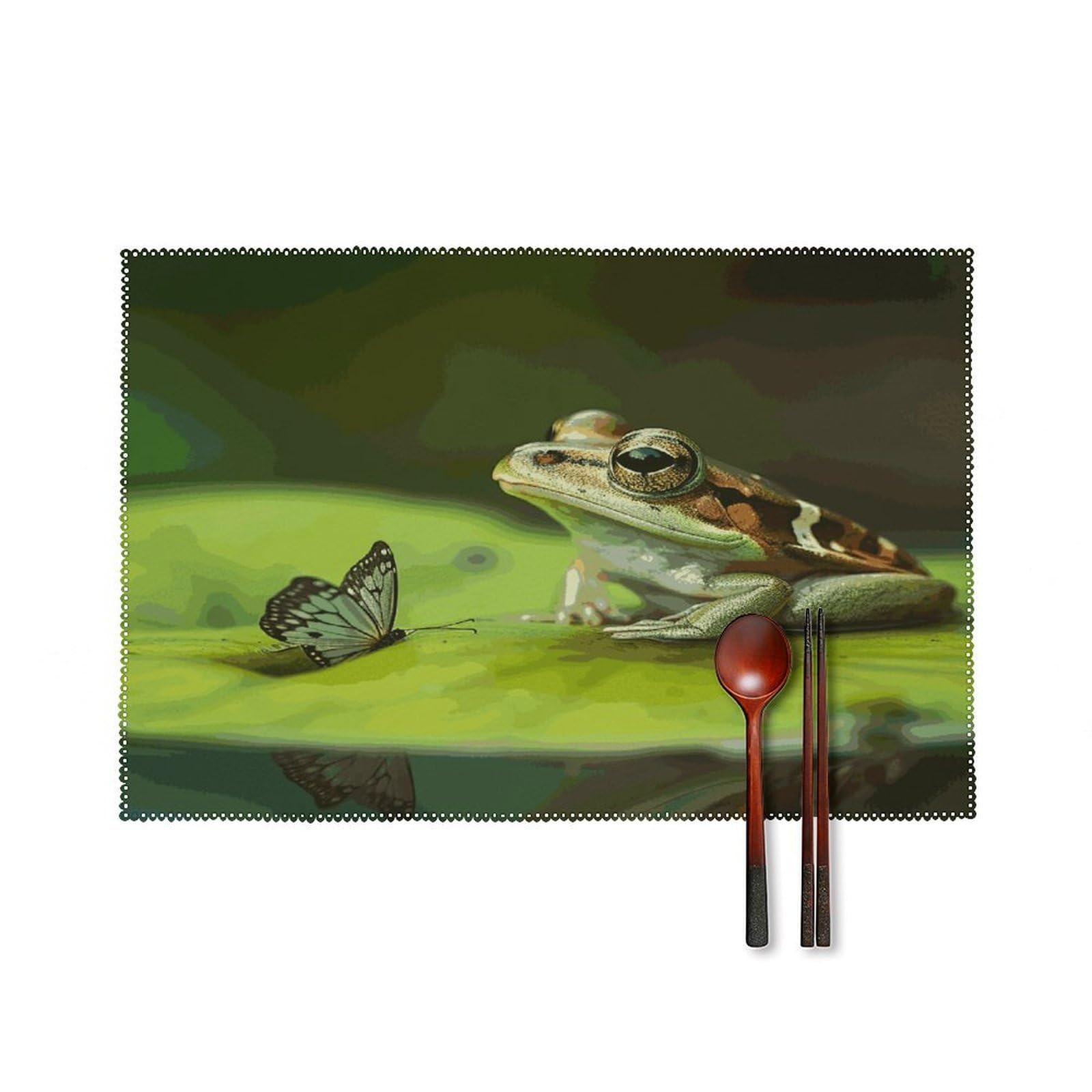 Fekiloot Style Frog And Butterfly Placemats Set Of 6,Table Mat
