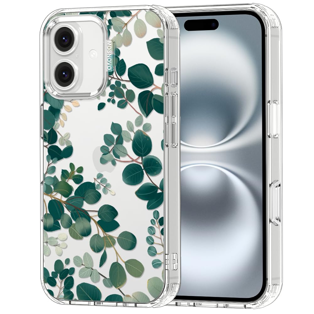 MOSNOVO Case for iPhone 16, [Buffertech 6.6ft Military-Grade Drop Protection] [Anti Peel Off Tech] Clear TPU Bumper Phone Case Cover Design -