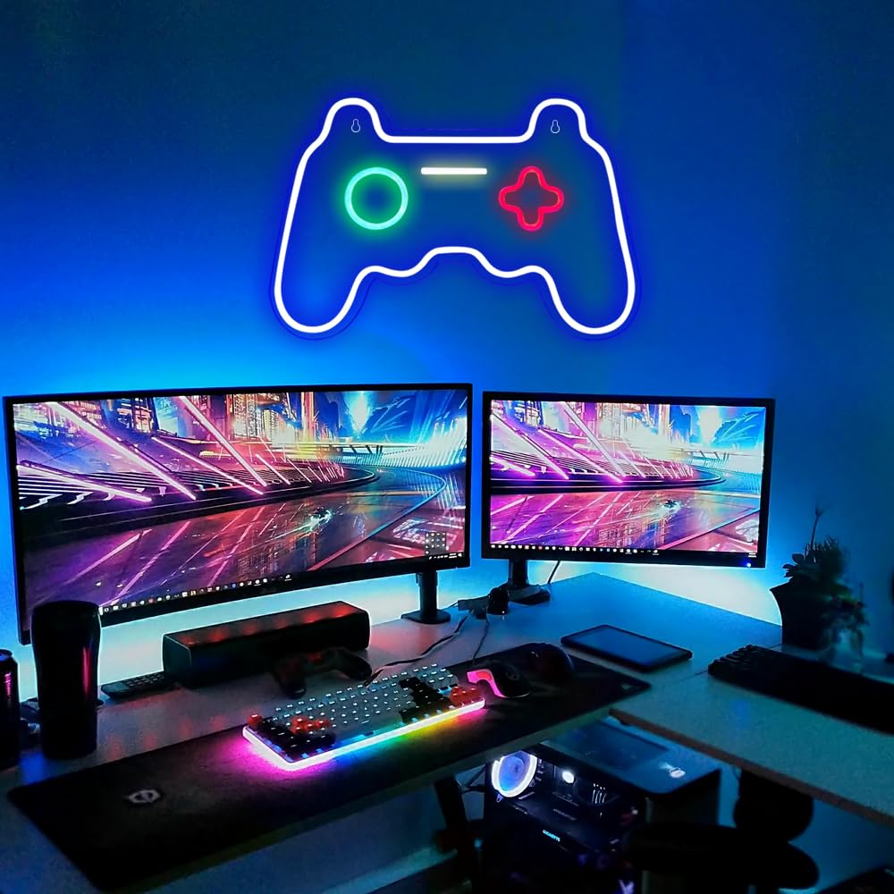 Rucvixkt Neon Led Manette Neon Gamepad-Neon Salle De Jeux DéCoration Led Jeu Neon Teen Boy Room Decoration Meilleur Jeu Cadeau GarçOn, Enfant (15.75 X10.63 Pouces
