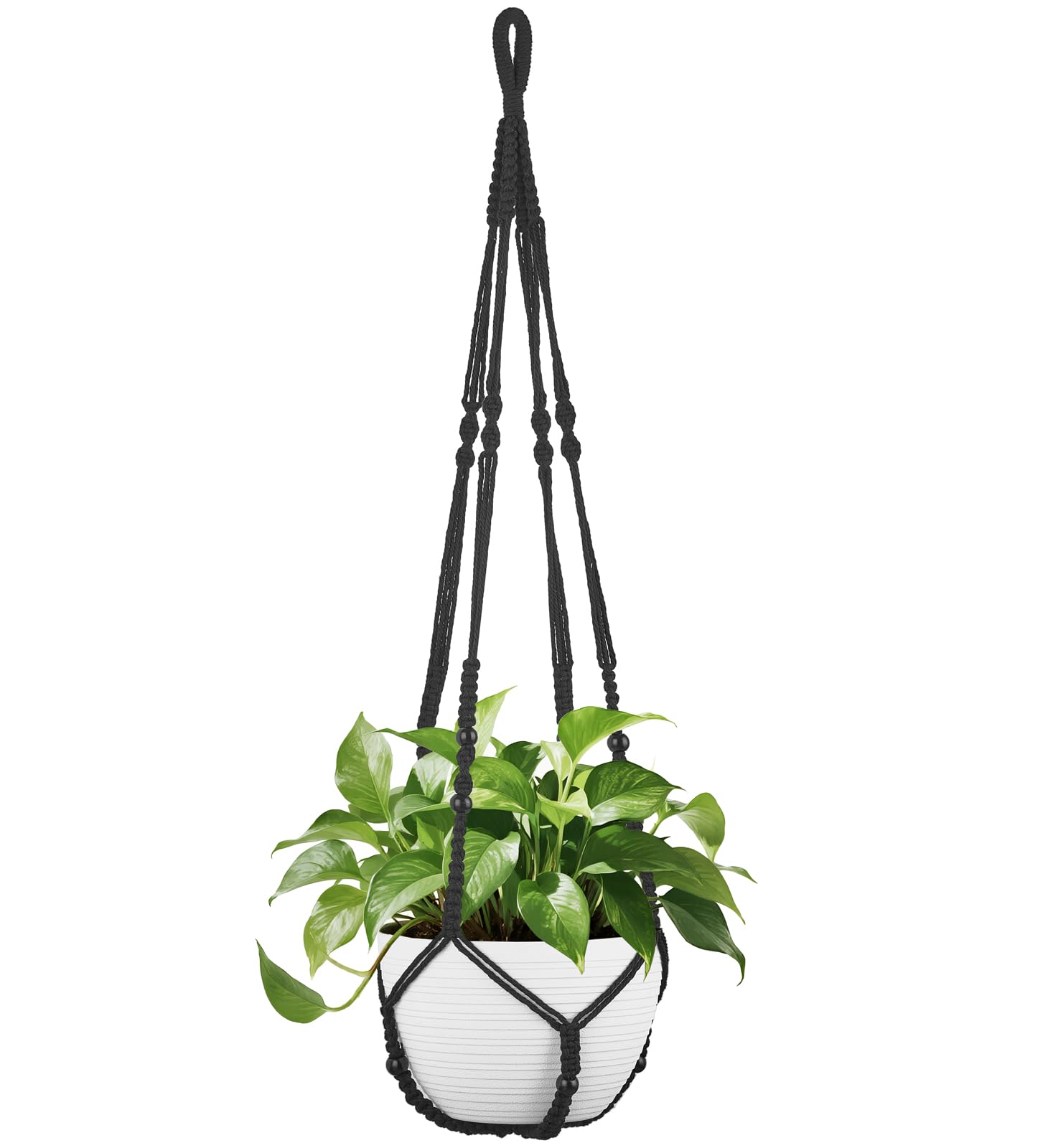Mkono 43 Inch Macrame Plant Hanger Large for up to 12 Inch Pot Extra Long Hanging Plant Holder No Tassels Hanging Planter Basket with Wood Beads for