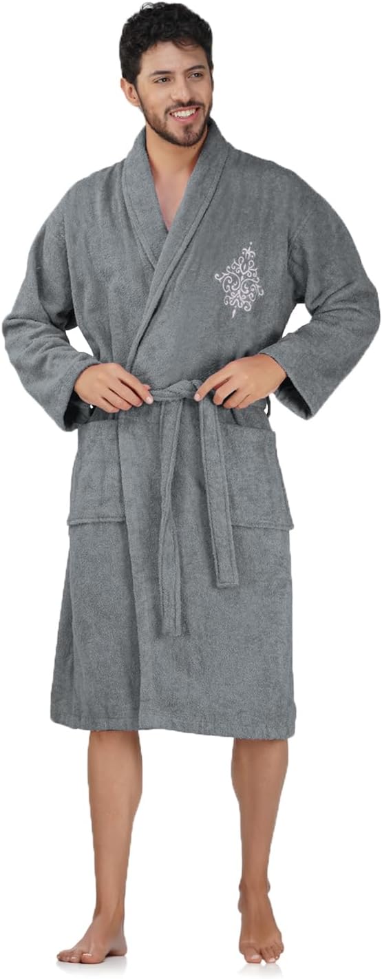 Rangoli Royal Bamboo Premium Bathrobe For Men | Ultra Soft Bamboo Yarn Lightweight Bathing Robes | 460 GSM Highly Absorbent & Quick Drying Luxurious Bath Gown | Knee Length Bath Robe -Dark Grey