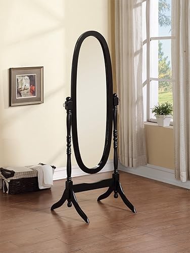 Swivel Adjustable Full-Length Oval Wood Cheval Floor Mirror, in White/Black/Cherry/Oak/Silver/Gold