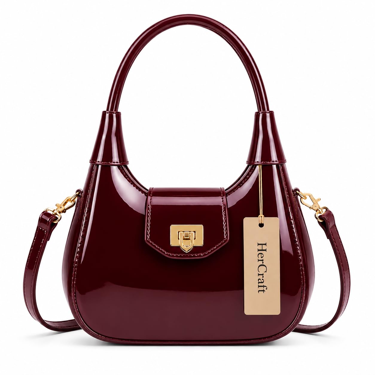 hercraft Women Patent Leather Shoulder Bag with Adjustable Strap, Mini Underarm Purse, Stylish Handbag for Party, Travel, Casual & Evening Use-picture-39