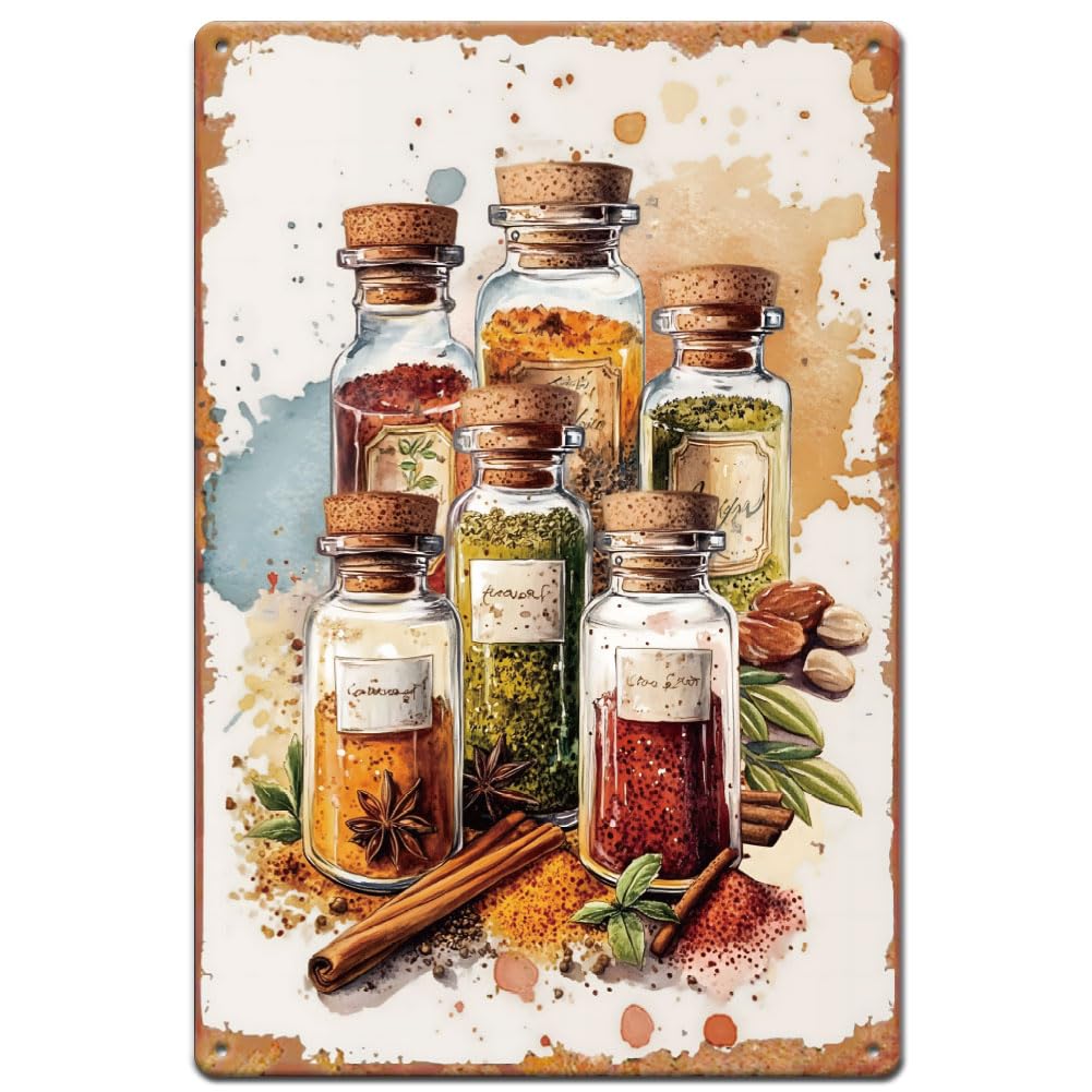 SUPERDANT Spice Tin Sign Kitchen Metal Signs Tinned spices Metal Tin Sign Kitchen Metal Wall Art Plaque Funny Signs for Kitchen Pantry Bars Pub Man Cave Vintage Wall Decoration