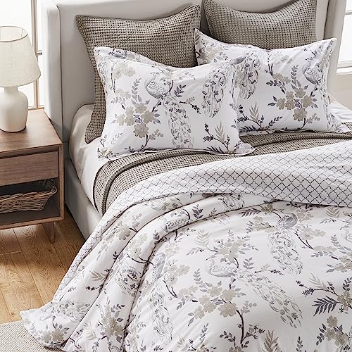 Levtex Home - Pisa Duvet Cover Set - King Duvet Cover + Two King Pillow Cases - Floral Contemporary Peacock - Grey And Taupe - Duvet Cover (106 X 94In.) And Pillow Case (36 X 20In.) - Cotton #TOP2