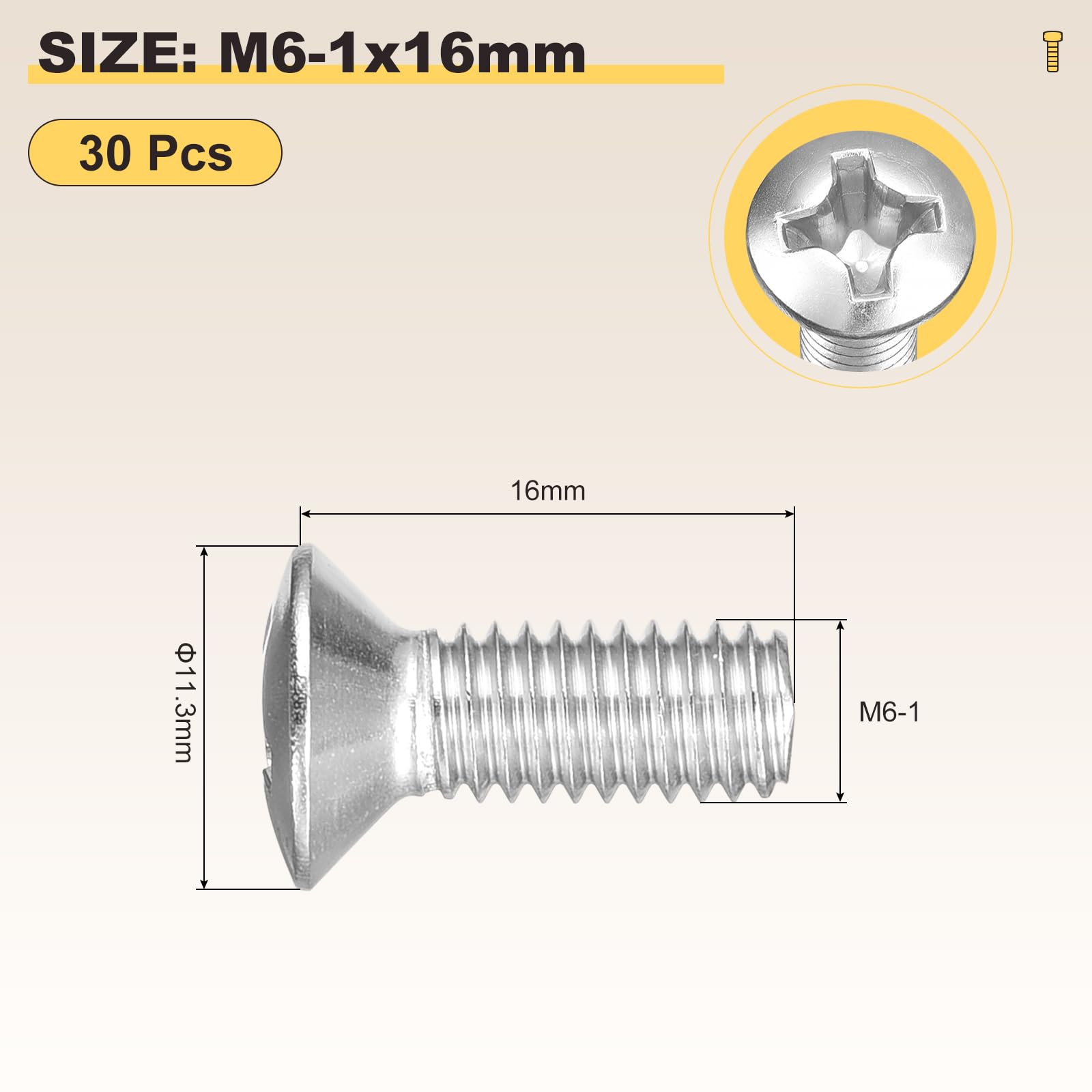 METALLIXITY Phillips Cross Recessed Countersunk Head Screws Bolts (M6-1x16) 30Pcs - Image 2
