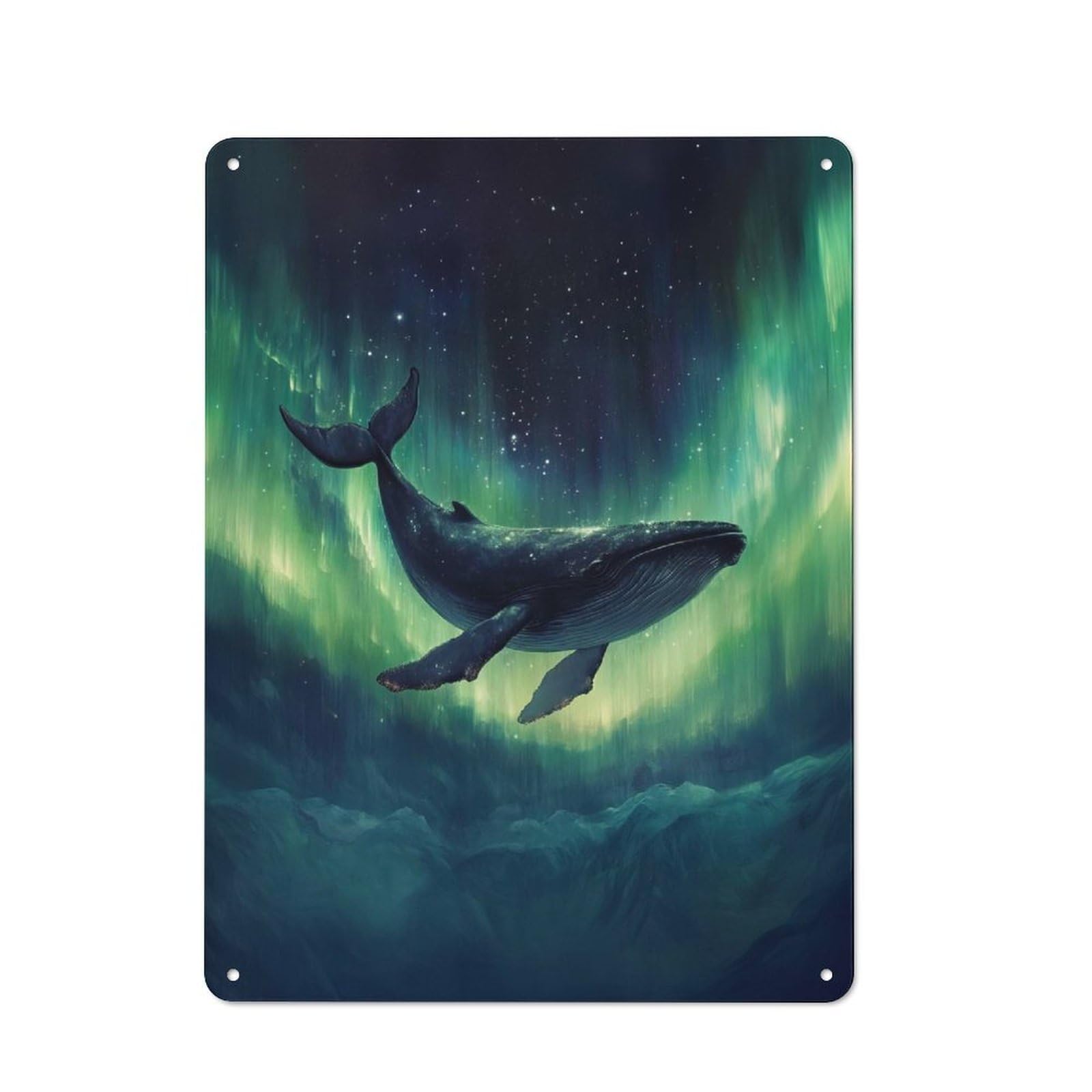 Junmoney Whale And Aurora Borealis Vintage Metal Sign 40X30cm For Hobby Room Or Studio, Housewarming Present For People Styling Hobby Room And Studio