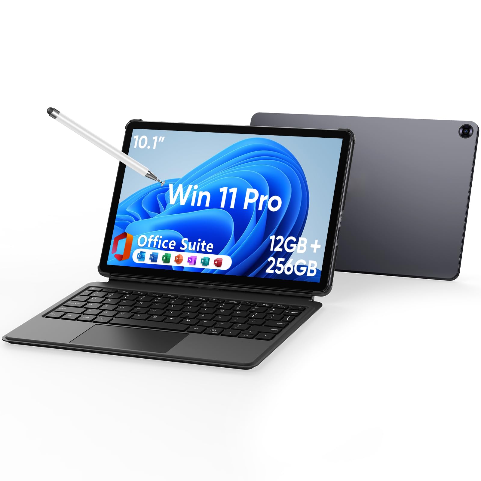 10,1" 2 en 1 Tablet 12GB RAM, 256GB SSD, Win 11 Pro Procesador Inte M3-8100Y (hasta 3,40 GHz) |Pantalla táctil con lápiz y teclado | WiFi 5,BT5, HDMI (tableta de 10,1" con teclado y lápiz)