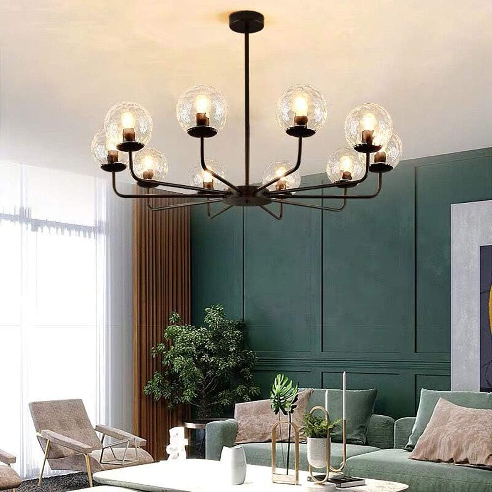 Sputnik Chandelier 6 Lights Bronze Modern Pendant Lighting Mid Century Ceiling Light Fixture with Glass Globe Shade,for Kitchen Dining Room Living Room,Black,10 Lights