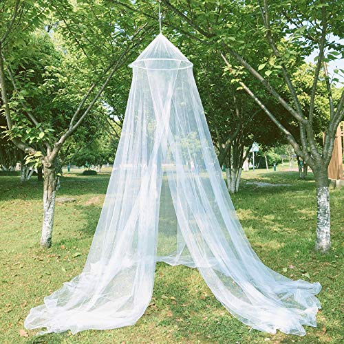 LOOPUINHOM Luxury Hanging Mosquito Net Bed Canopy for Single to King Size, Quick Easy Installation, Curtain Netting. (White)