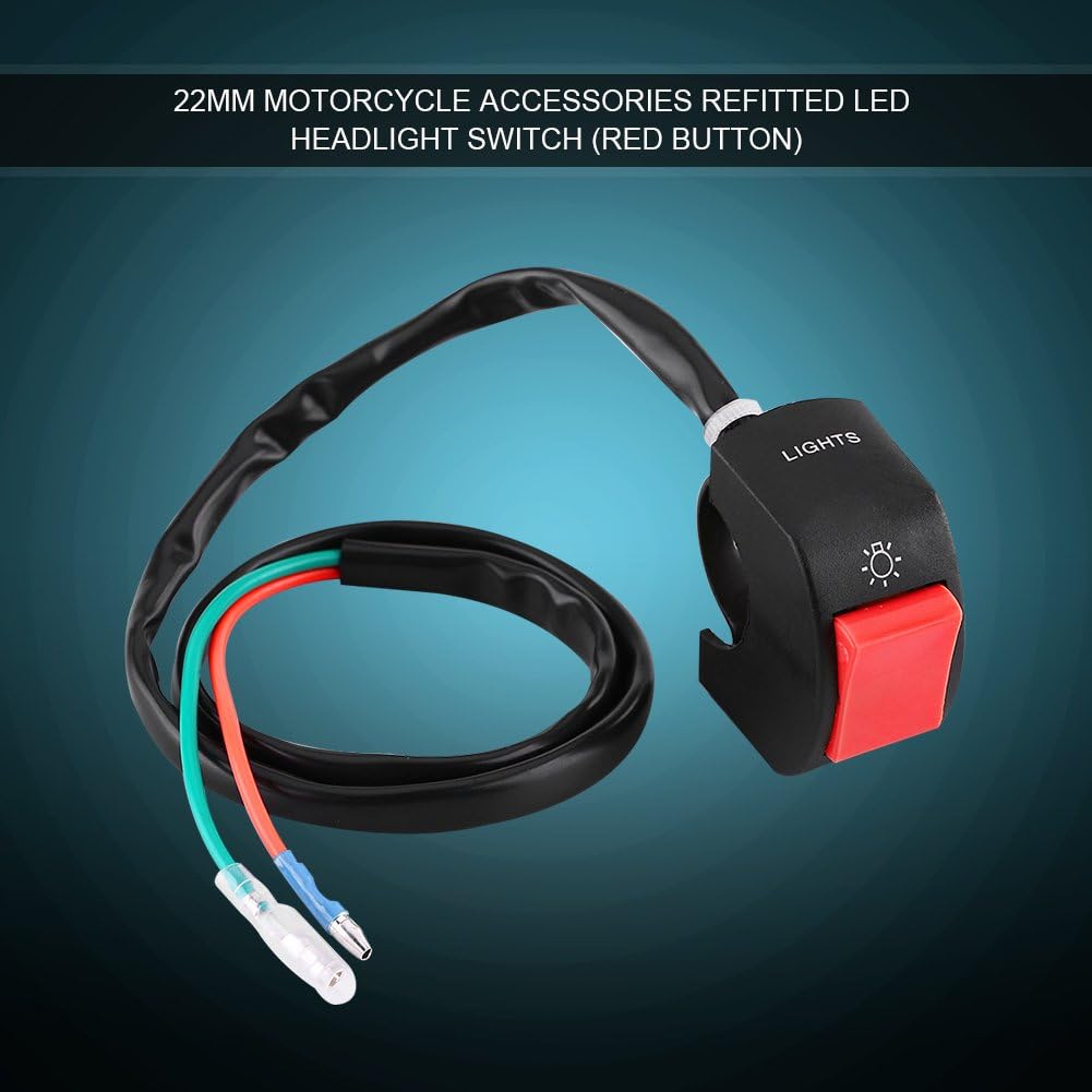 7/8inch Motorcycle Handlebar Switch Control,Universal Mount LED Headlight On/Off Switch with Button for Motorcycle Dirt Bike ATV LED Headlight Light (Red)