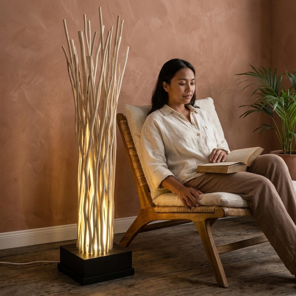 Kinaree Treibholz Stehlampe SAMUI II – Holzlampe aus Thailand, 120 cm, GU10 Spot, Naturholz für Wohnzimmer