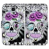 Bfun Packing Purple Flower Skull Card Slot Wallet Leather Case Cover For Samsung Galaxy S5