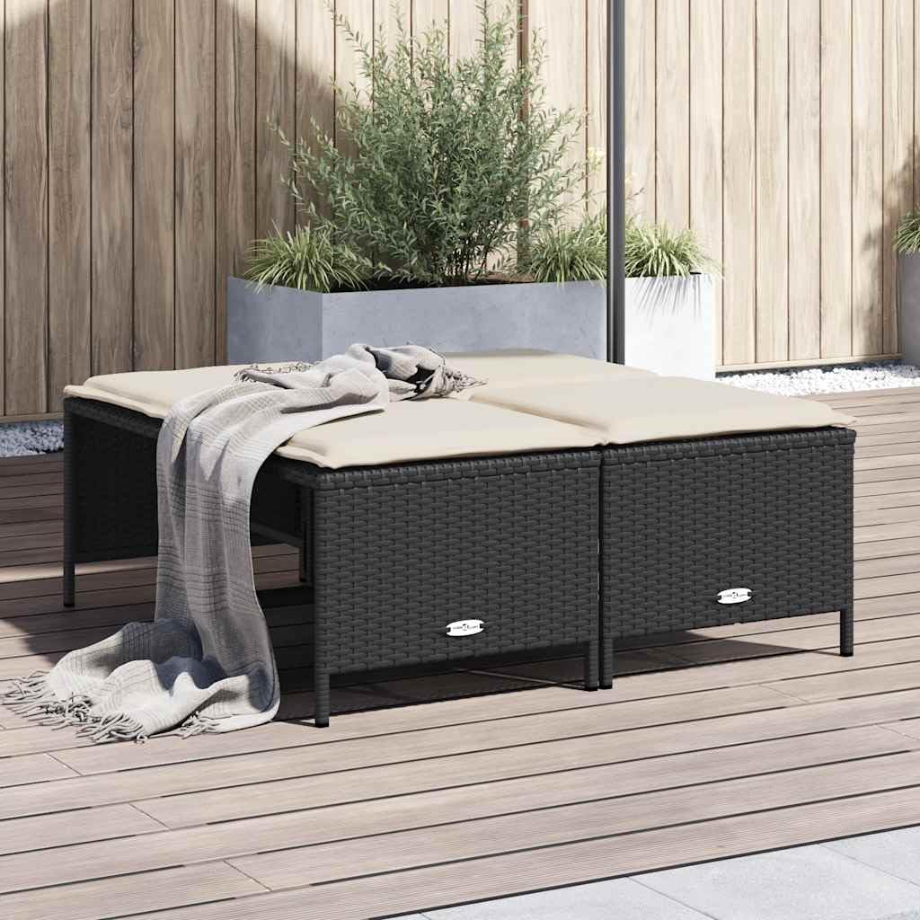 Fengshui Taboret ogrodowy z poduszką, 4 szt., czarny, polirattanowy