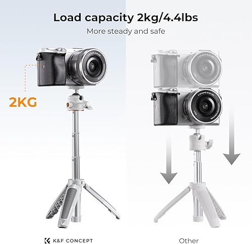 Miniatura 3 de K&F Concept Trípode para selfie, rotación de 360 grados, mini soporte para teléfono con cabeza de bola y soporte de zapata fría, soporte para