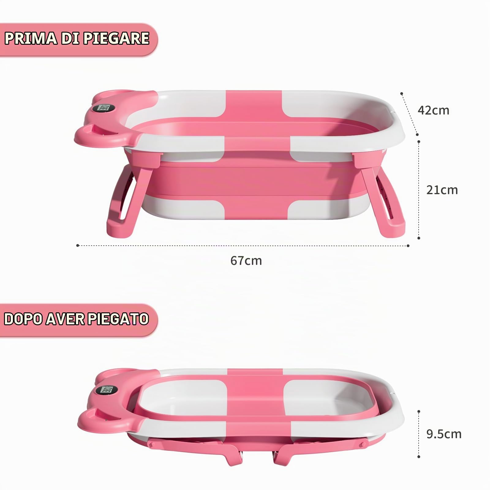 Itslife Vasca da Bagno per Bambini, Vasca da Bagno da Viaggio Portatile, Vasca Bagnetto Neonato Pieghevole con Cuscino di Supporto, Adatta per Neonati da 0 a 36 Mesi Rosa