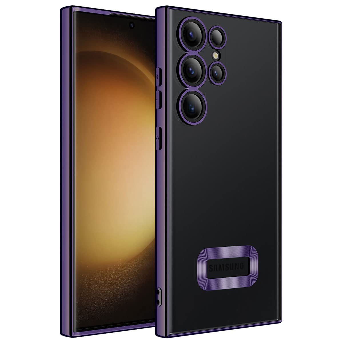 Zore Galaxy ile uyumlu S23 Ultra Kılıf Kamera Korumalı Logo Gösteren Zore Omega Kapak Derin Mor