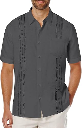 COOFANDY Camisa guayabera cubana de algodón y lino para hombre, casual, manga corta, con botones, para verano y playa