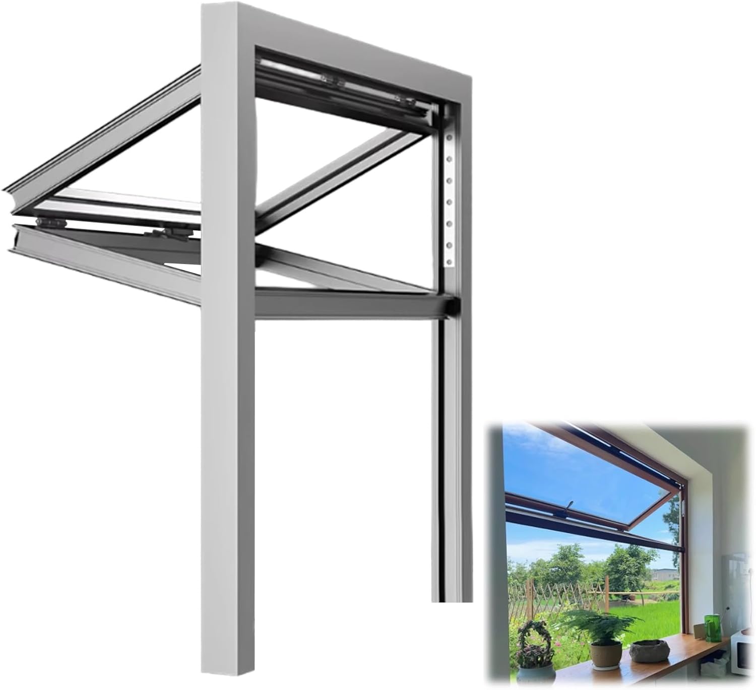 Kitchen Folding Window with Tempered Glass & Handle,Customizable Aluminum Mobile Home Windows,Folding Sliding Concession Window for Coffee Shop