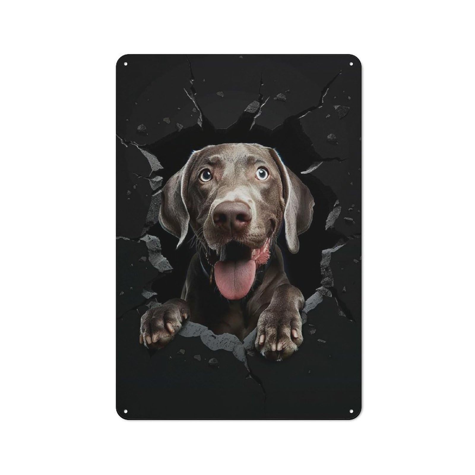 Junmoney Style-4 Metal Wall Sign 30X20cm Featuring Adorable Dog Breaking Through Wall For Café Or Home Bar, For Collectors Decorating Cafés And Home Bars