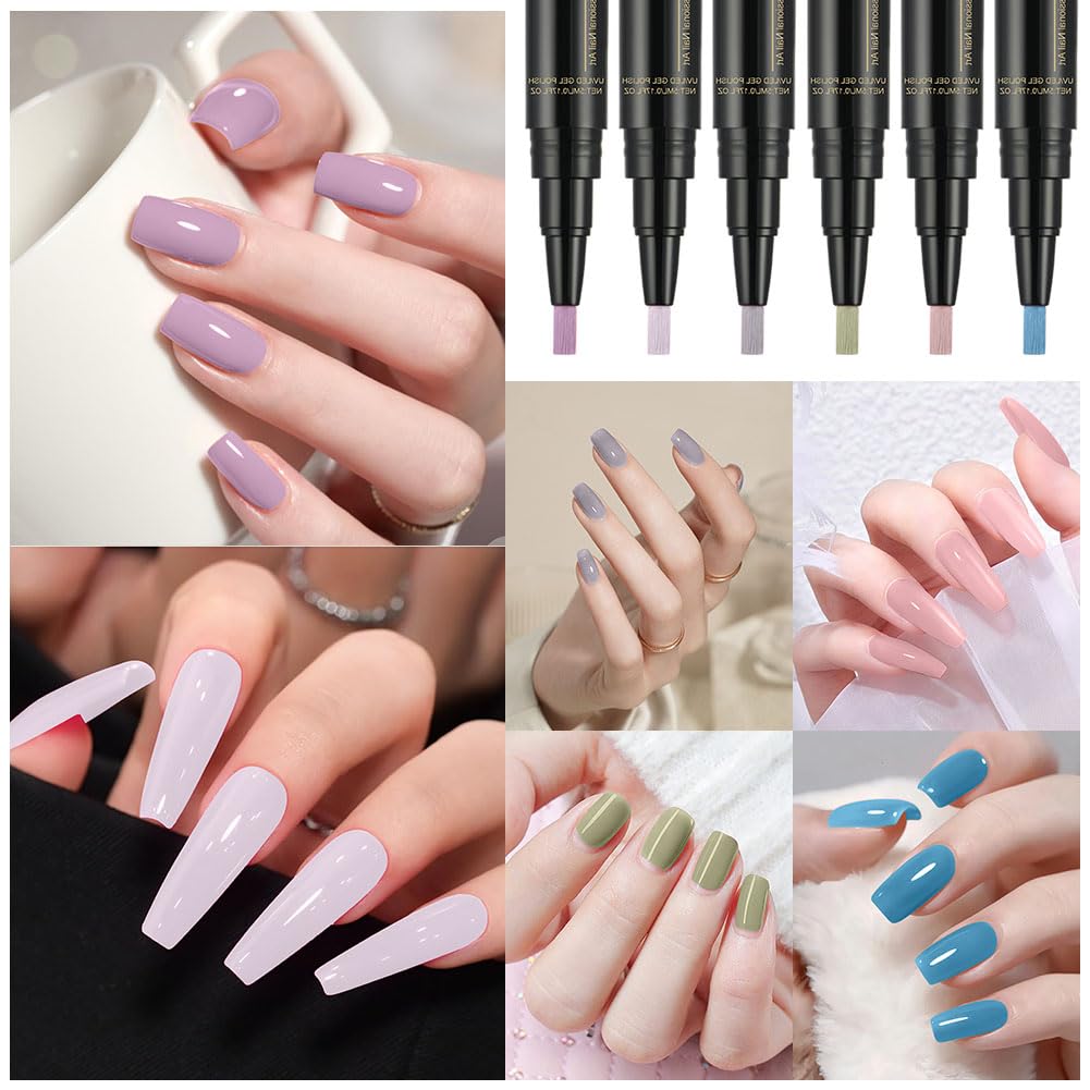 Stylo Vernis à Ongles 6 Couleurs, Ensemble Stylos Vernis Ongles Gel Séchage Rapide, Nail Gel Pen, Accessoires De Peinture pour Femmes (Bleu)