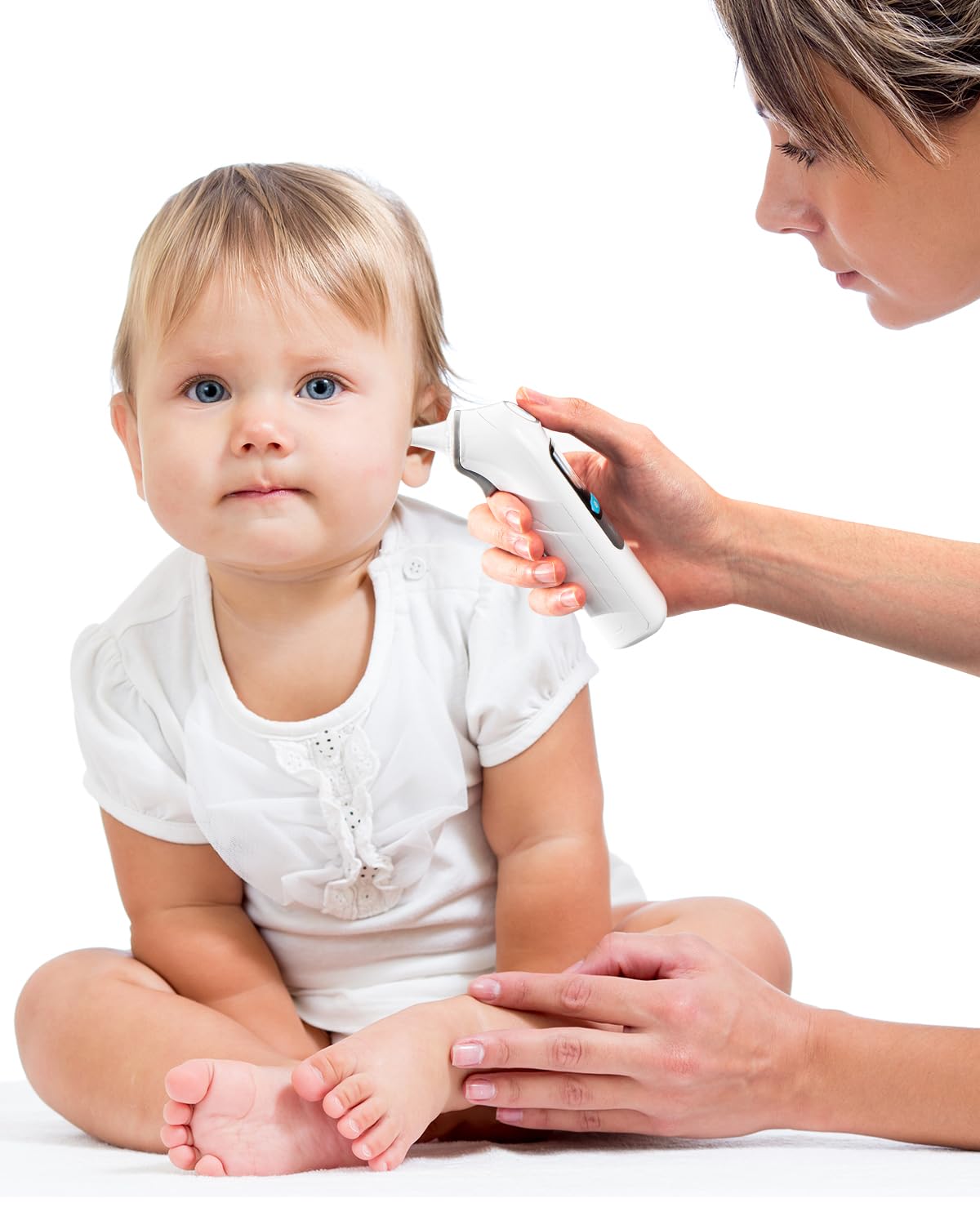 Thermomètre Auriculaire pour Adultes et Bébés | Précision Professionnelle | Alerte Fièvre à 3 Couleurs | Mode Silencieux | avec 20 Embouts Jetables