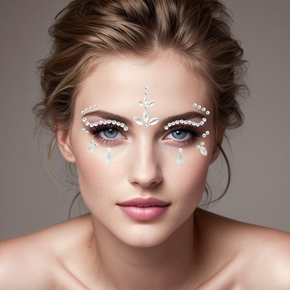 Twarz Klejnoty Brokat - Crystal Face Glitter Festival Zestaw Naklejek na Twarz, Samoprzylepne Oczy z Kryształu Górskiego Tymczasowy Tatuaż dla Kobiet Dziewczyny Festiwal Impreza, Styl 1