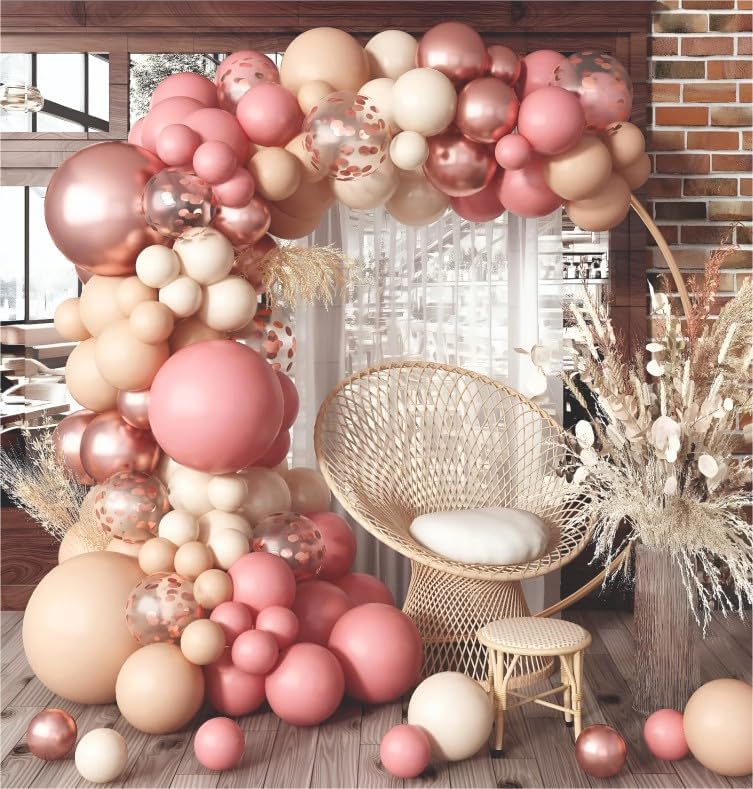 Image of Balloon Decoration Set, 62 Pieces, Dusty Pink and Beige with Confetti Balloons for Birthday, Baby Shower, Anniversary