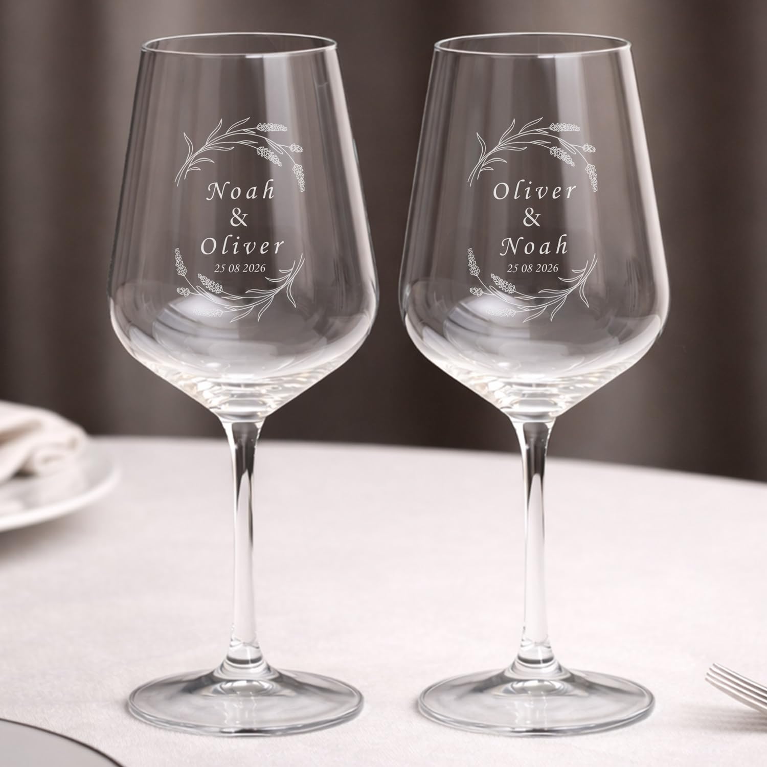 Wanapix | Copas de Vino Personalizadas | Copa de Cristal Grabada para Vino | Con Nombre o Texto | Cristal de Bohemia | Regalo Bodas | Flowers