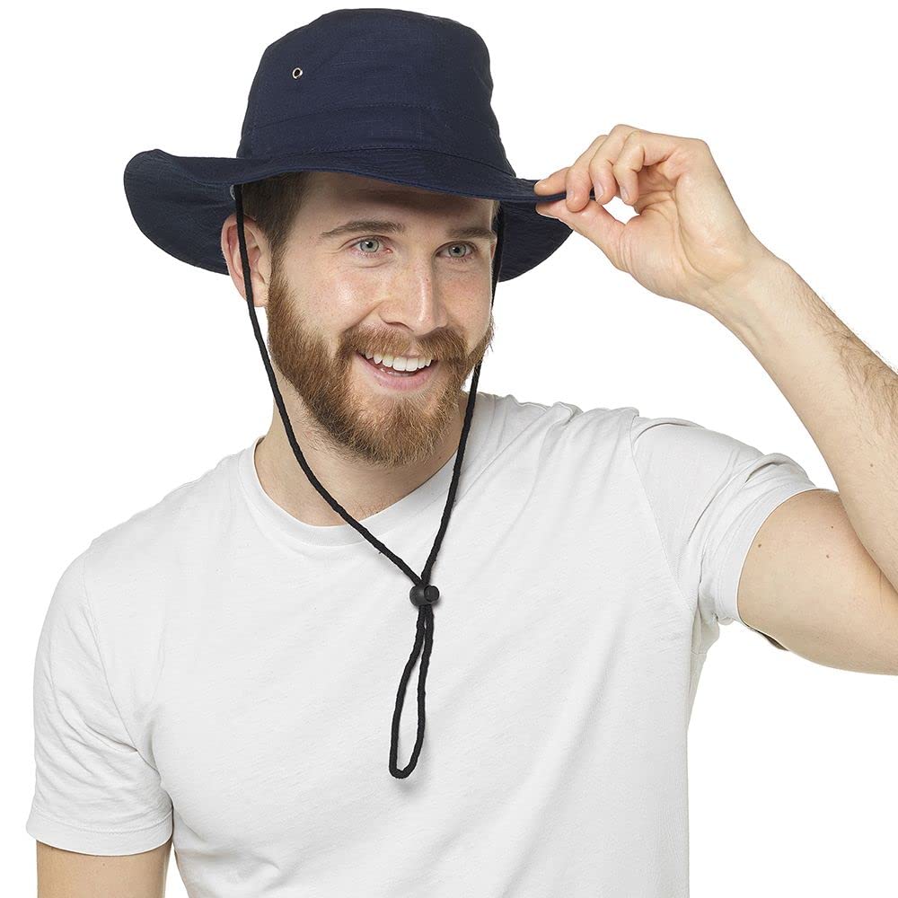 Thingimijigs Men's Navy Cotton Wide Brimmed Safari Bush Hat Sun Hat - M/L