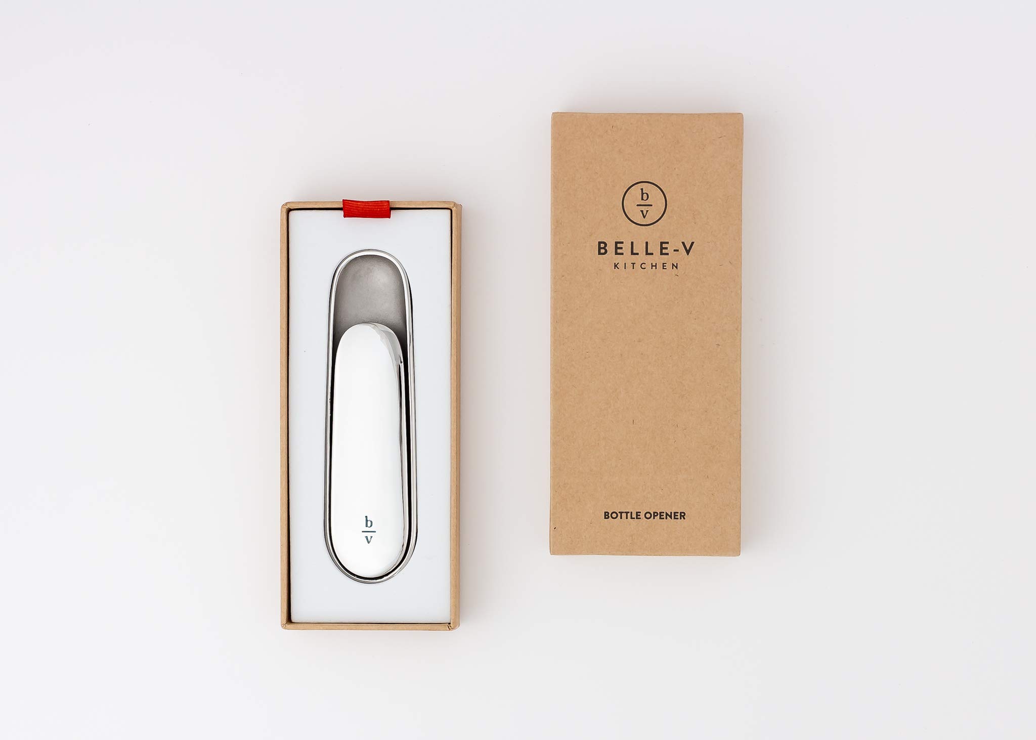 Belle-V Kitchen's Unique Ergonomic & Crafted, Hand Polished Bottle Opener w/Limited Edition Gift Box, Silver