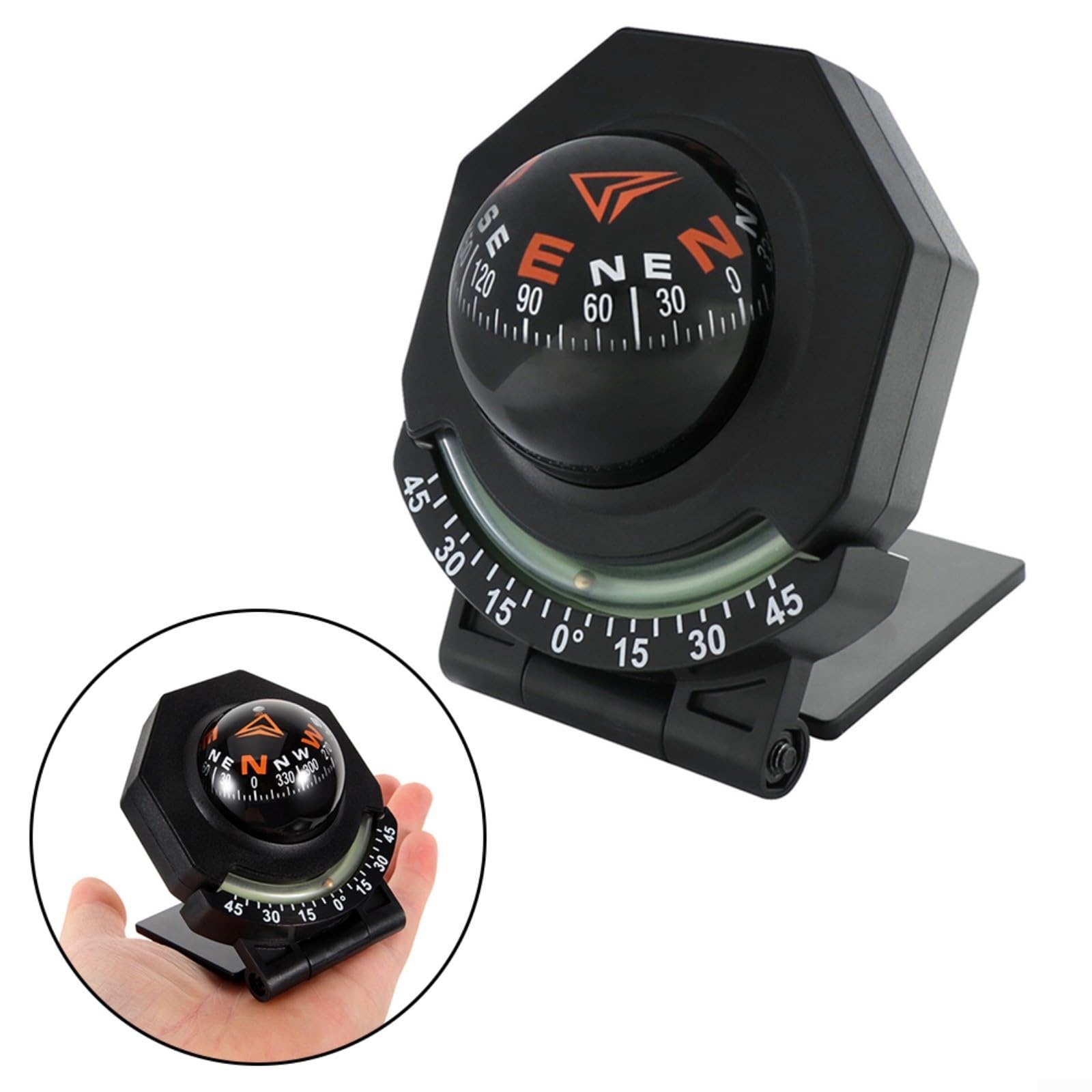Auto Kompass für Armaturenbrett, Präzises Navigationsinstrument aus ABS, 9x7x6.3cm Schwarz, Wetterfestes Display für Geländewagen und LKW, Einfache Montage mit Kleberückseite