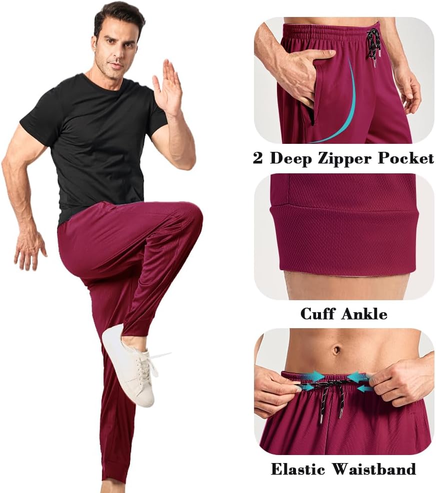Men’s Mesh Jogger Sweatpants 3 Pack – Lightweight Quick Dry Athletic Pants with Zipper Pockets for Workout, Running - Image 5