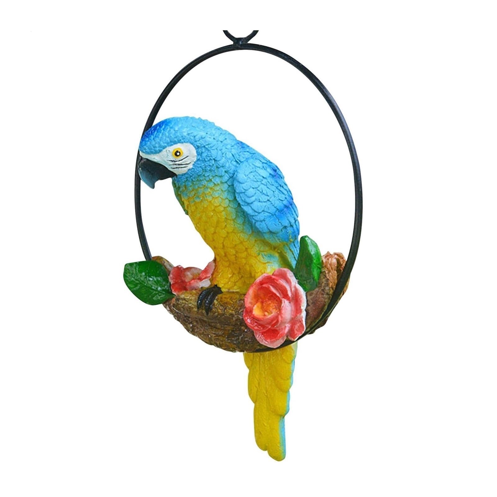 Sculpture de perroquet suspendue Yofab haut de gamme bleu azur pour ornements extérieurs