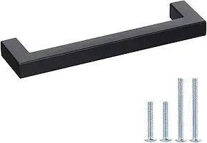 Goldenwarm 10 Pack Black Square Bar Cabinet Pull Drawer Handle Stainless Steel Modern Hardware for Kitchen and Bathroom Cabinets Cupboard,Center to Center 5in(128mm) Kitchen Cupboard Handles
