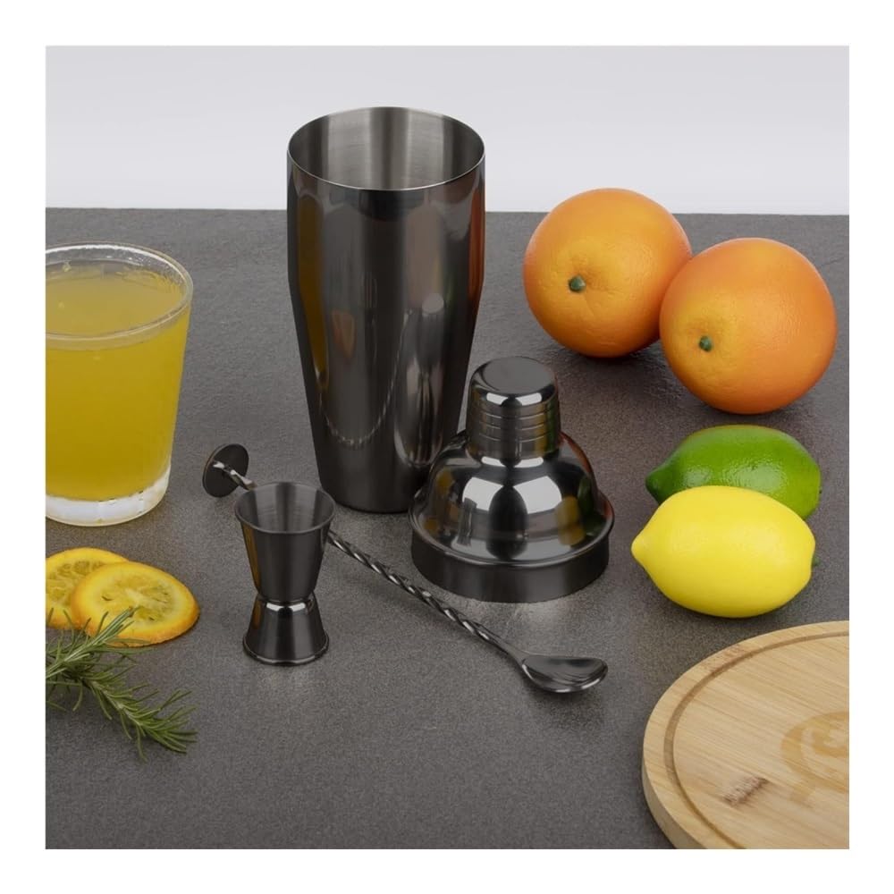 Cocktailshaker 750 ml Cocktail-Shaker-Set aus Edelstahl – 3-teiliger Barmixer mit auslaufsicherem Deckel(Black)