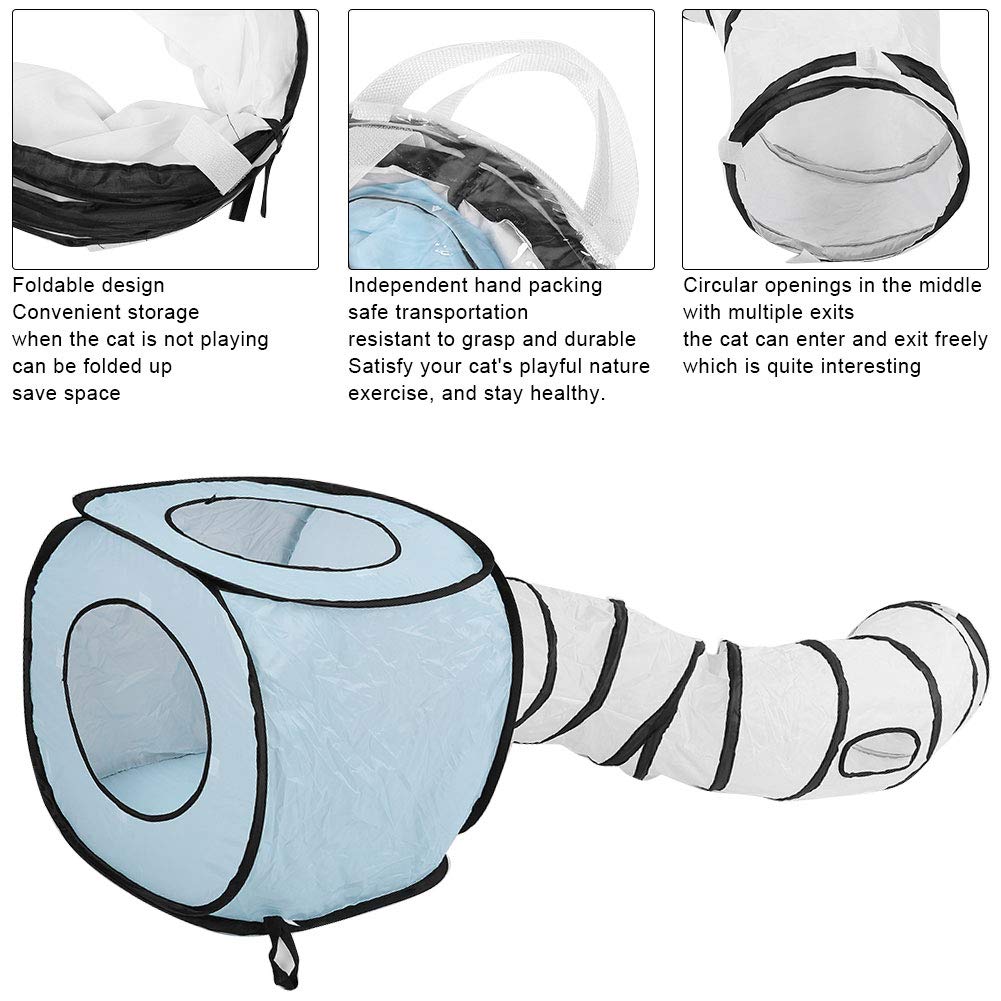 play Sshaped Cat Tunnel Foldable Toy Collapsible Hideaway for Kittens Puppies Interactive Maze House (Blue) - Image 4