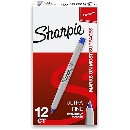 Sharpie 37003 Ultra-Fine Permanent Marker, Marks on Paper and Plastic, Resist Fading and Water, AP Certified, Blue Color, Pack of 12