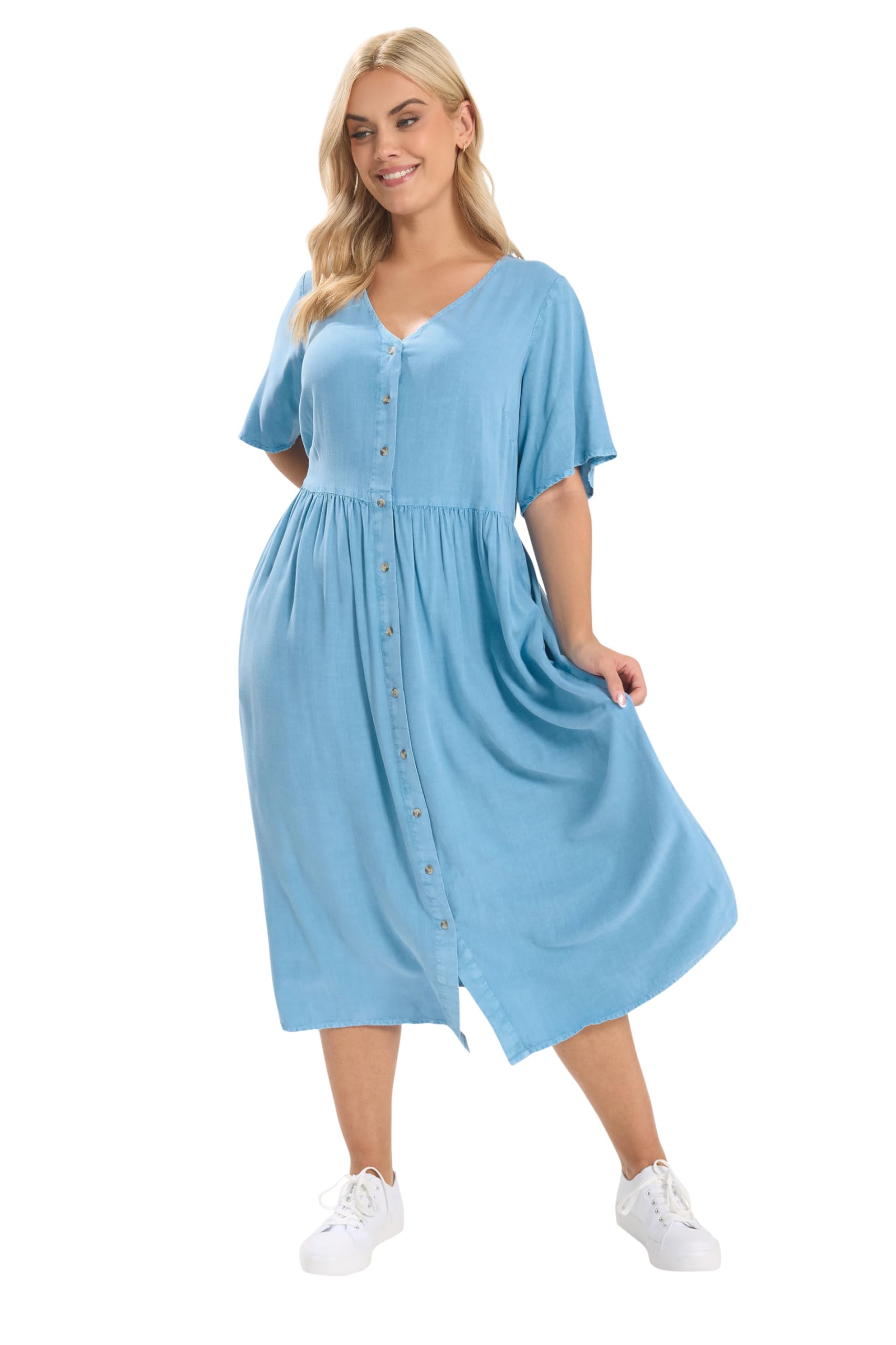 Yours Women's Mid Blue Chambray Maxi Tea Dress In | Size: 26-28