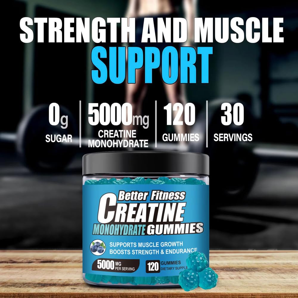 Creatine Gummies - NSF Certified, 5G per Serving with L-Taurine, Blueberry, 120 Count, Muscle Growth, Strength, Recovery and Energy Supplement, Vegan, No Sugar, Men & Women, 30 Servings — Amazon image 2