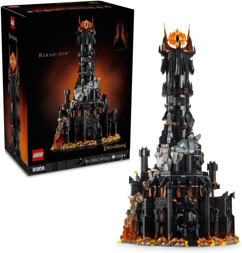 Icons The Lord of the Rings: Barad-dûr Model, Movie Memorabilia Building Set for Adults, Gift Idea for Men & Women, Includes Sauron, Gothmog, Orc, Frodo, Sam and Gollum Minifigures 10333