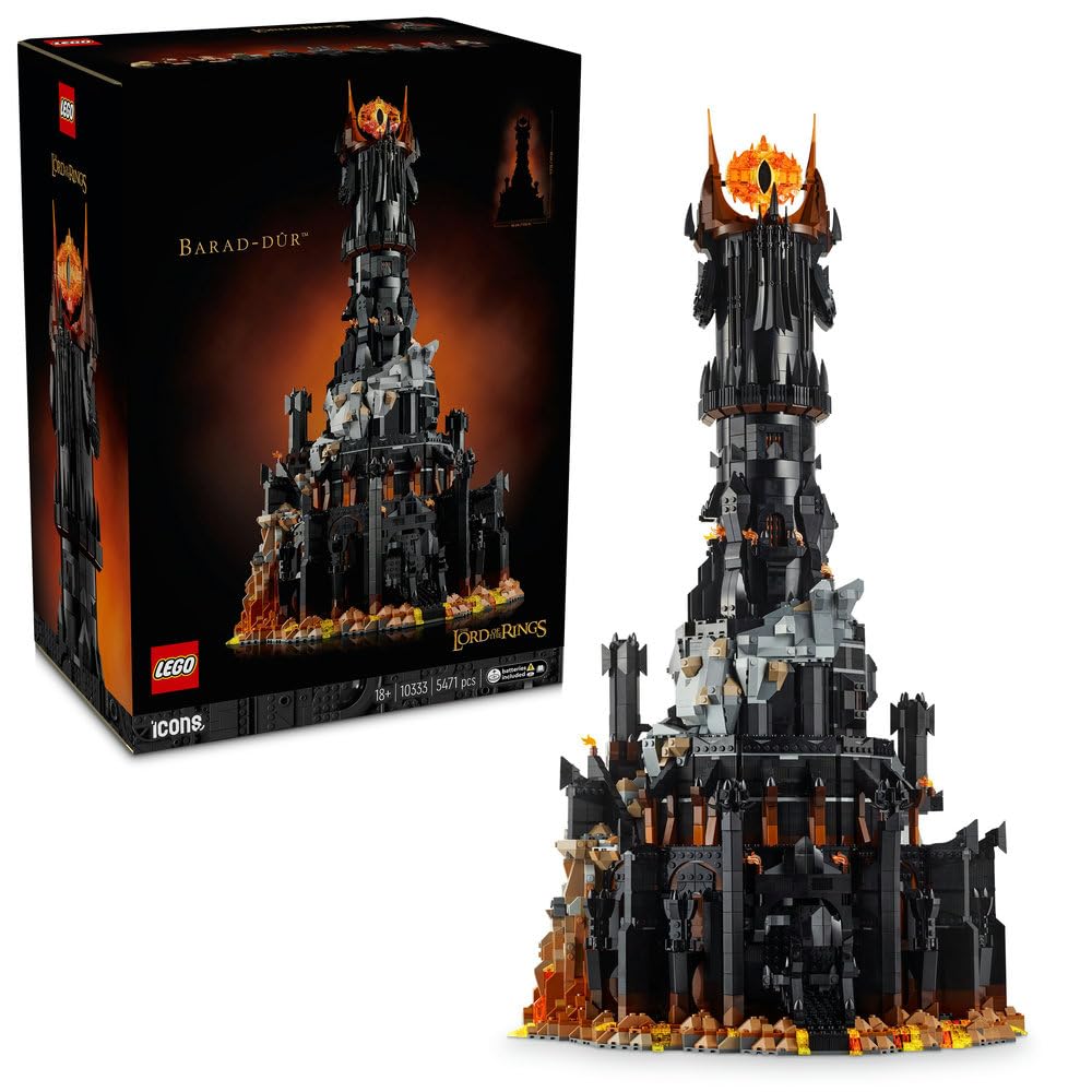 LEGO Icons The Lord of the Rings: Barad-dûr Model, Movie Memorabilia Building Set for Adults, Gift Idea for Men & Women, Includes Sauron, Gothmog, Orc, Frodo, Sam and Gollum Minifigures 10333