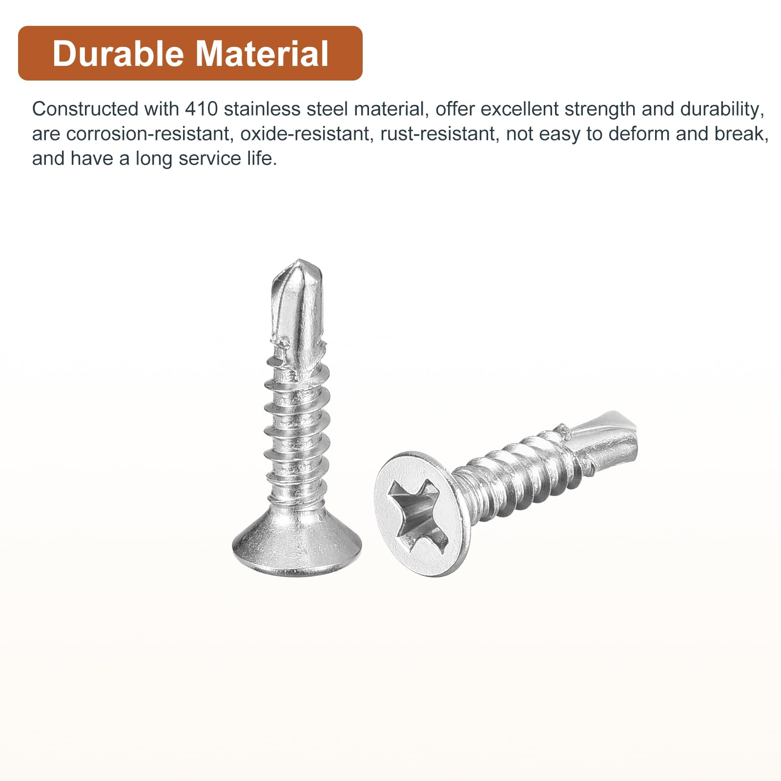 DTGN 100Pcs ST3.5x16mm Self Drilling Screws, 410 Stainless Steel Flat Head Phillips Sheet Metal Screw - Image 3